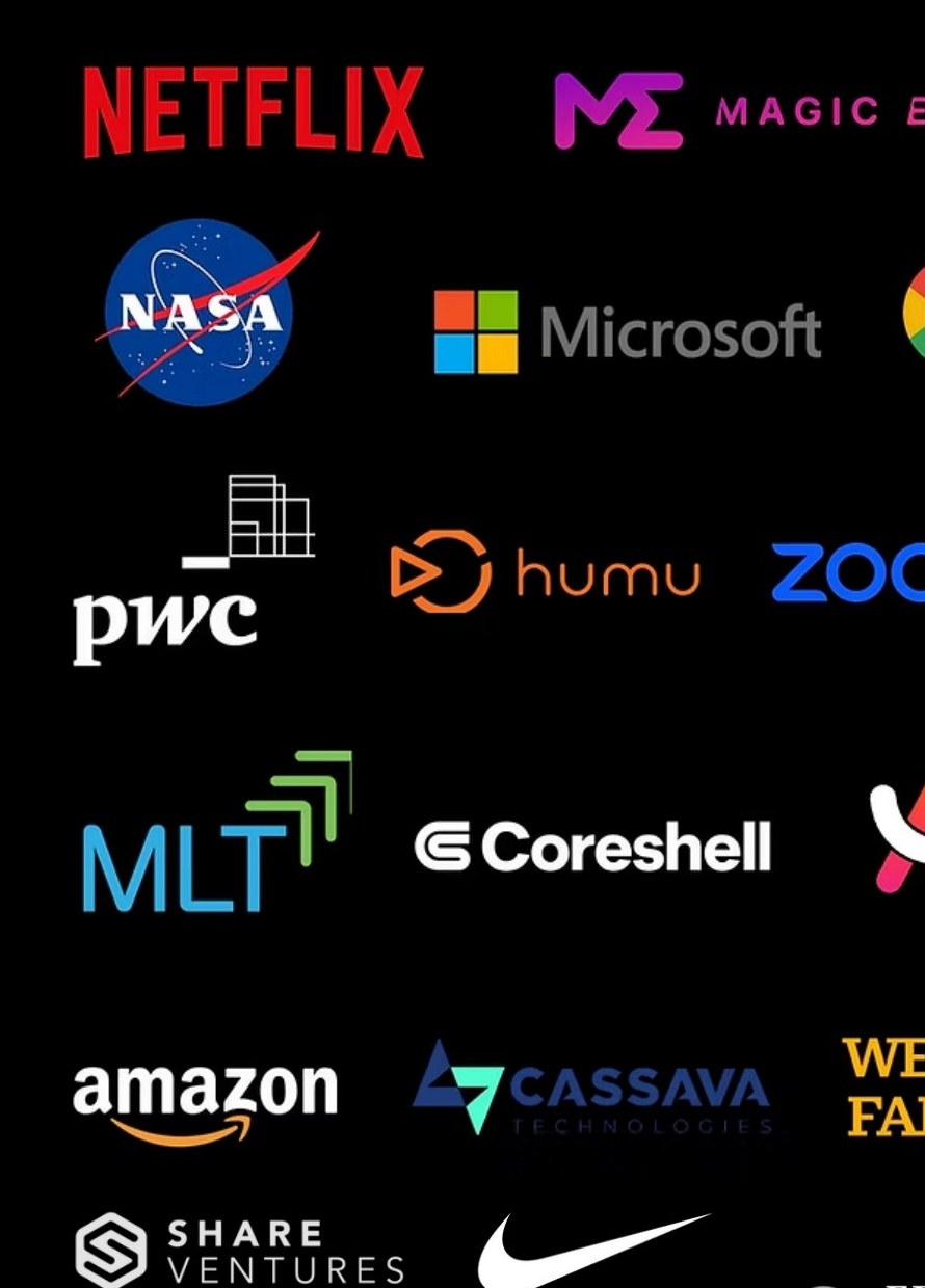 Client logos including Netflix, NASA, Microsoft, Google, PwC, Zoom, Amazon, Wells Fargo, Nike, Franklin Templeton and more